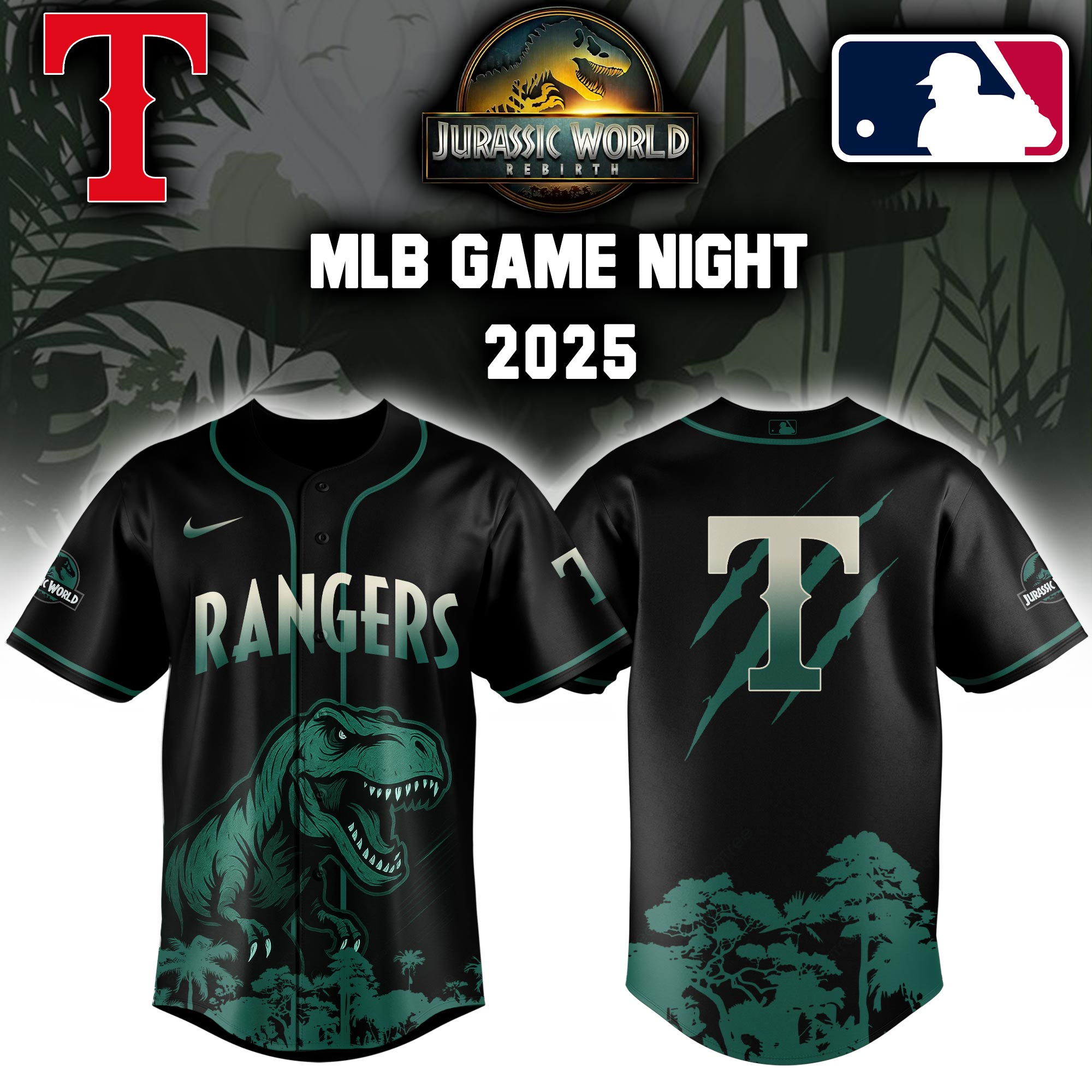 Texas Rangers X Jurassic World Baseball Jersey Colab 2025 Editons Limited PT70140