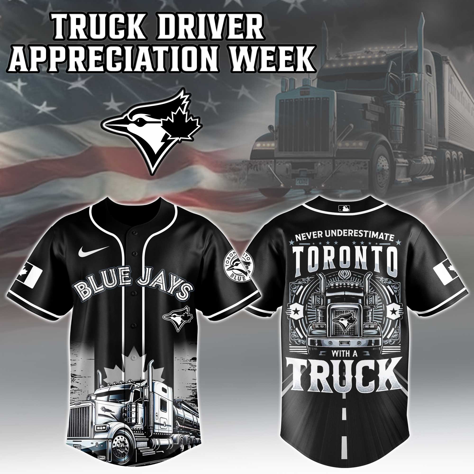 Toronto Blue Jays Mlb X Nation Truck Driver Appreciation Week Limited Edition Jersey 2025 PT68122
