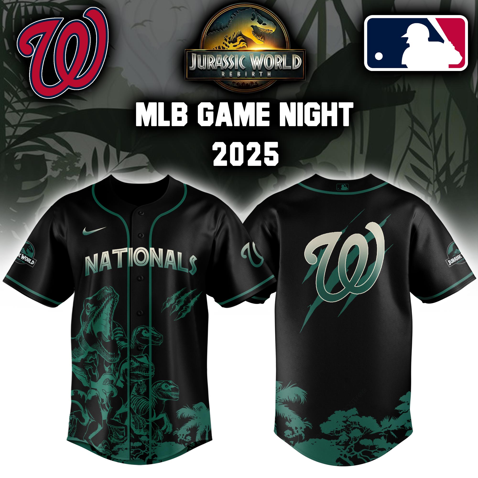 Washington Nationals X Jurassic World Baseball Jersey Colab 2025 Editons Limited V2 PT70240
