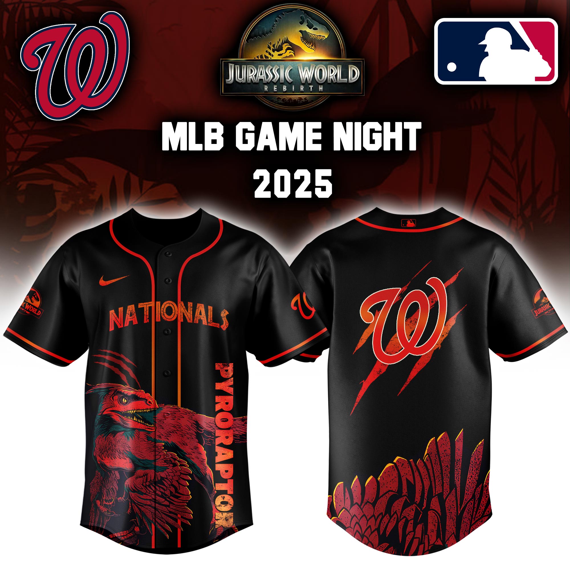 Washington Nationals X Jurassic World Baseball Jersey Colab 2025 Editons Limited V3 PT70241