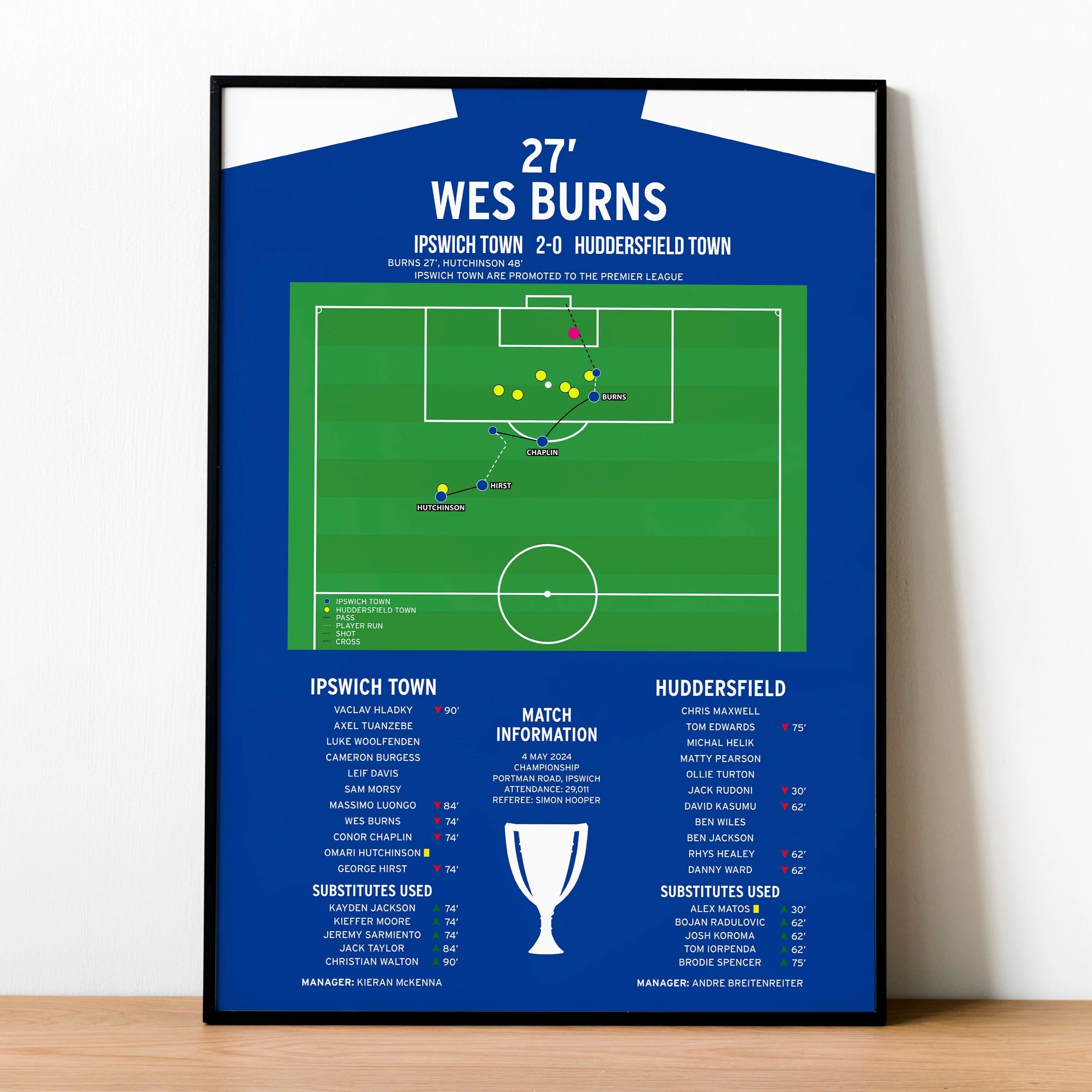 Wes Burns Goal - Ipswich Town vs Huddersfield Town - Championship 2024 PT69365